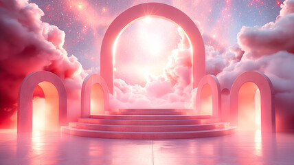 3D render  the throne podium of the goddess living place.  dreamy of  the  heaven sense  decoration by  Roman stigma elements,  sky  landscape background  starry 