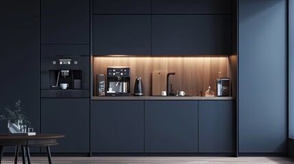 Modern Home Kitchen with Smart Coffee Machine and Scenic Mountain View - Ideal for High-Tech Lifestyle