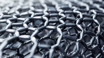 A detailed close-up showcasing interconnected metallic hexagonal structures, emphasizing their intricate patterns under daylight.