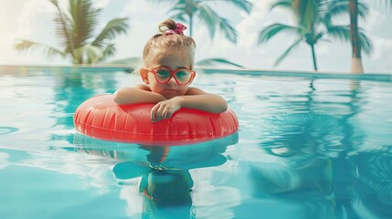 Serene Summer: Little Girl in Sunglasses Floating