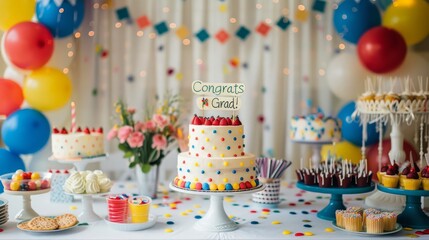Table With Cake and Balloons
