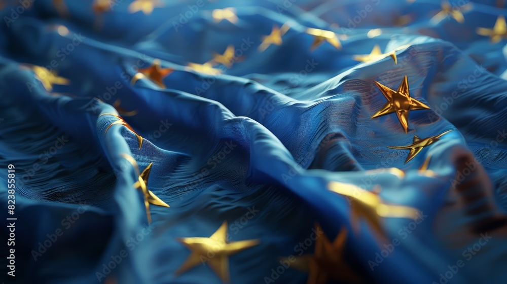 Poster european union flag ripples in breeze. concept of unity and cooperation.