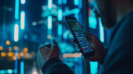 Businesswoman trading stocks with mobile phone and graph Analysis in desktop computer