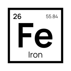 Iron chemical element of the periodic table. Vector isolated symbol Fe