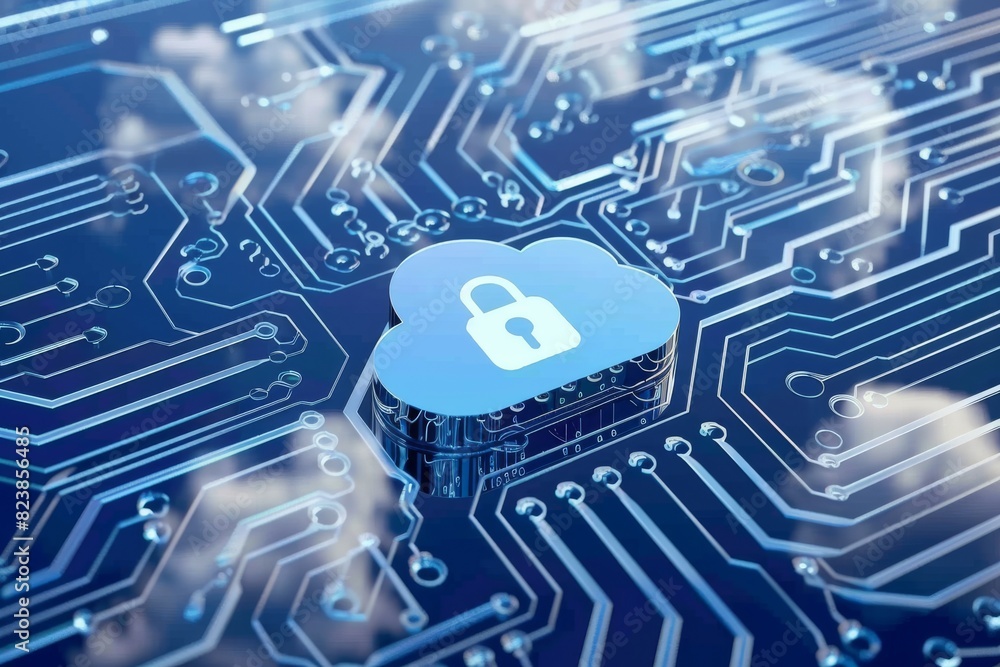 Poster cyber security with digital cloud technology and secure online data network protection
