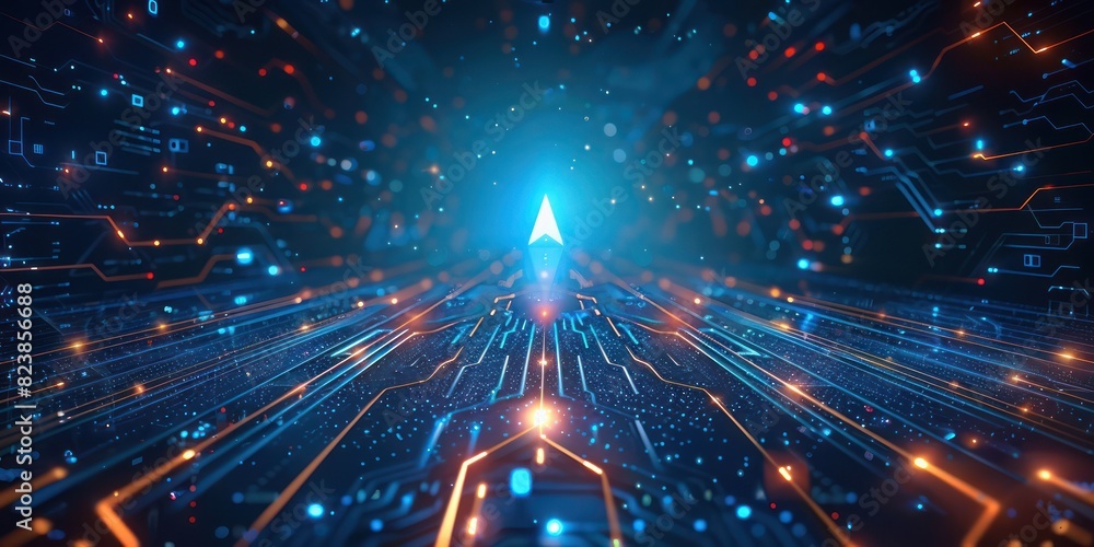 Aufkleber futuristic digital background with glowing circuits and a central blue light, symbolizing speed and 