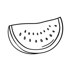 Watermelon slice vector icon in doodle style. Symbol in simple design. Cartoon object hand drawn isolated on white background.