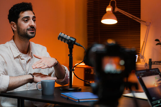 Recording a podcast in the studio