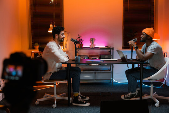Recording a podcast in the studio
