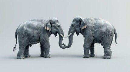 Obraz premium Two similar elephants bowed their heads to each other. Election. Racing concept. One party, two candidates