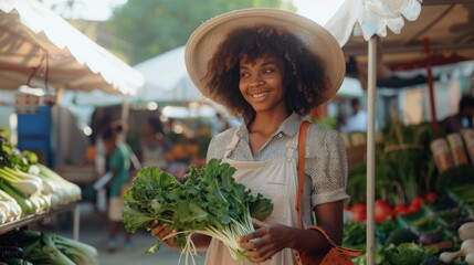 Woman Shopping at Farmer's Market - Powered by Adobe