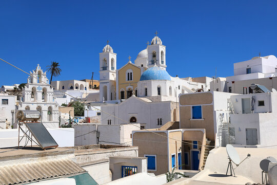 Megalochori, Greece: View of the beautiful village of Megalochori on the island of Santorini, Greece. 