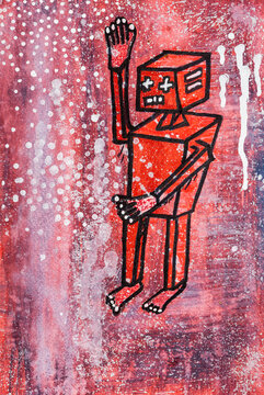Red robot painting