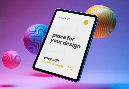 Floating Tablet Screen mockup with colorful background 01 Generative Ai