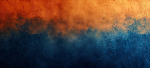 Grunge gradient texture background. Subtle gradient with grain effect, transitioning from orange to dark blue, digital texture background. 