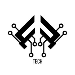 Abstract vector logo design template. Technology symbol with microcircuit and processor.