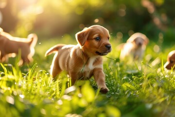 Energetic puppies discovering a sunny park