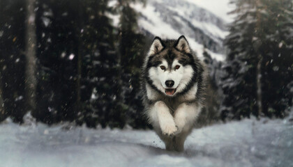 Alaskan malamute en un entorno natural nevado	