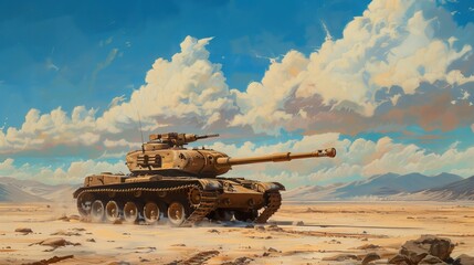 Painting of a tank in the desert
