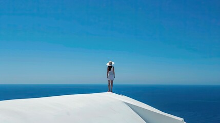 Solitude at Sea: Woman on White Rooftop