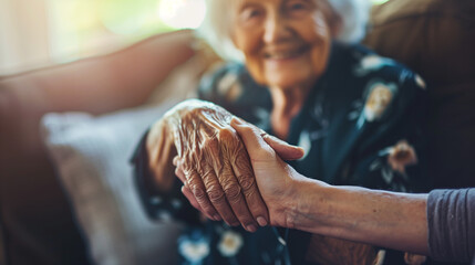 Older Woman Holding Hand of Younger Woman