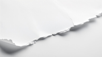 White paper texture with crumpled torn edges, closeup with copy space