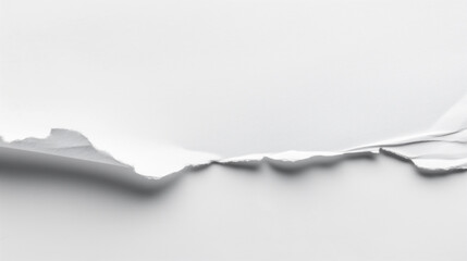 White paper texture with crumpled torn edges, closeup with copy space