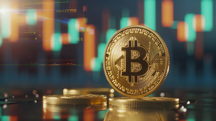 bitcoin with trading graph, financial investment concept can be use as background