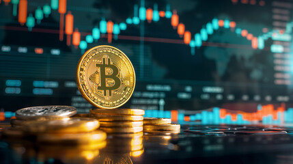 bitcoin with trading graph, financial investment concept can be use as background
