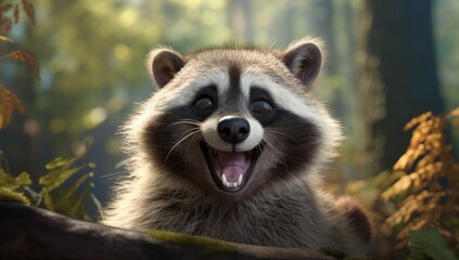 Fototapeta premium Forest Charm A Raccoon's Delight on a Hot Day