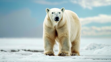 Polar bear in icy and snowy Arctic