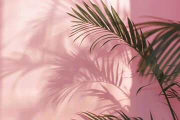blurred shadow of palm leaves on light pink wall minimal abstract background