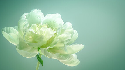 Single light green peony flower with soft and dreamlike atmosphere exquisite pure background