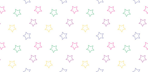 Seamless pattern with colorful stars on a white background. For website design, cover, fabric, packaging. Vector graphics
