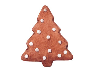 Christmas Tree Gingerbread Cookie, Hand drawn Watercolor texture Vector Illustration isolated on white background