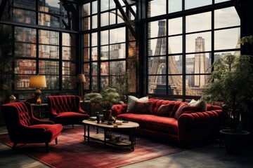 Red Couch Retreat Urban Living with Botanical Detail