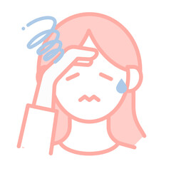 頭痛に悩む女性のシンプルな顔のアイコンイラスト