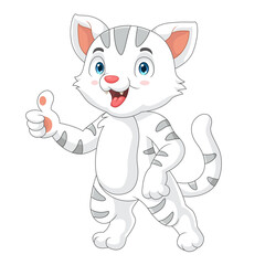 Cartoon funny white cat giving a thumb up