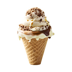 Delicious cone ice cream isolated on a transparent background by AI generative.