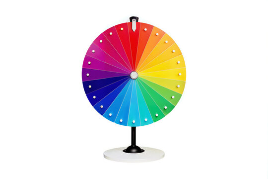 A picture of a colorful wheel of fortune or lucky spin device isolated on white background and empty blank space for text and items. usable for game and casino website banner.