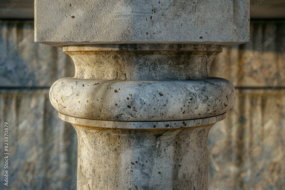 Poster close up of stone pillar with building in background, suitable for architectural concepts