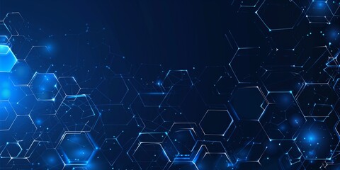 Blue background with hexagons and connection lines, vector digital design.