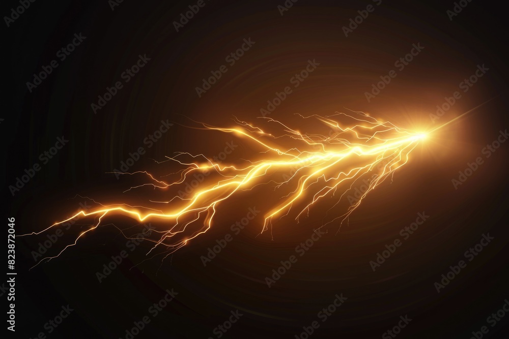 Poster Detailed close up of a lightning bolt on a black background. Suitable for weather or science related projects
