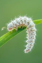 Fototapeta premium Close up of a caterpillar on a green plant. Suitable for educational materials or nature-themed designs