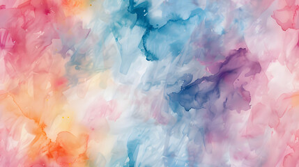 Seamless abstract watercolor pattern in soft, vibrant shades of pink, blue, purple, and orange. Perfect for backgrounds, wallpapers, textiles, and artistic designs.