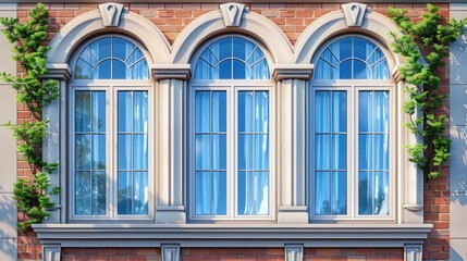 Fototapeta premium Brick building with three arched windows, suitable for architectural projects