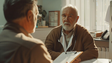 Fototapeta premium Senior Man Speaking With Doctor at Table