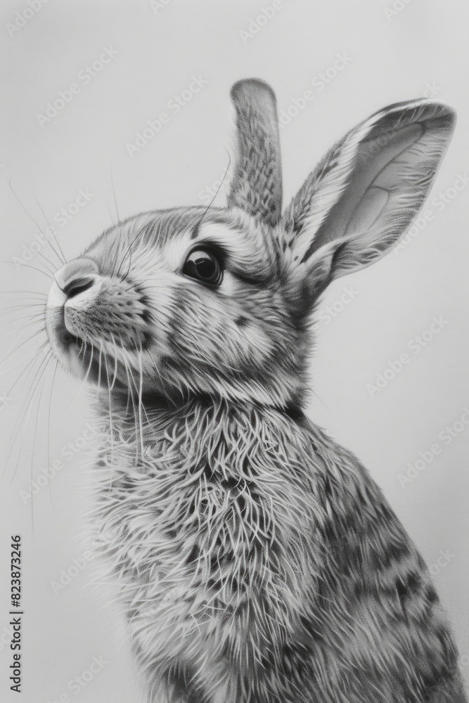 Poster detailed black and white illustration of a rabbit. suitable for various design projects