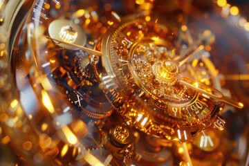 Detailed view of a gold clock face, perfect for time management concepts