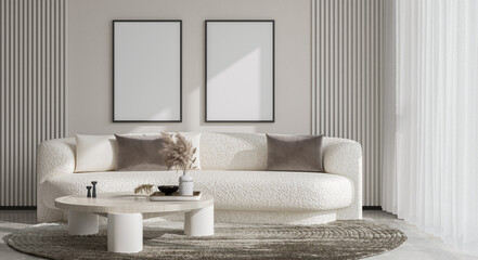 mock up poster frame in modern interior background, living room. 3D render, 3D illustration